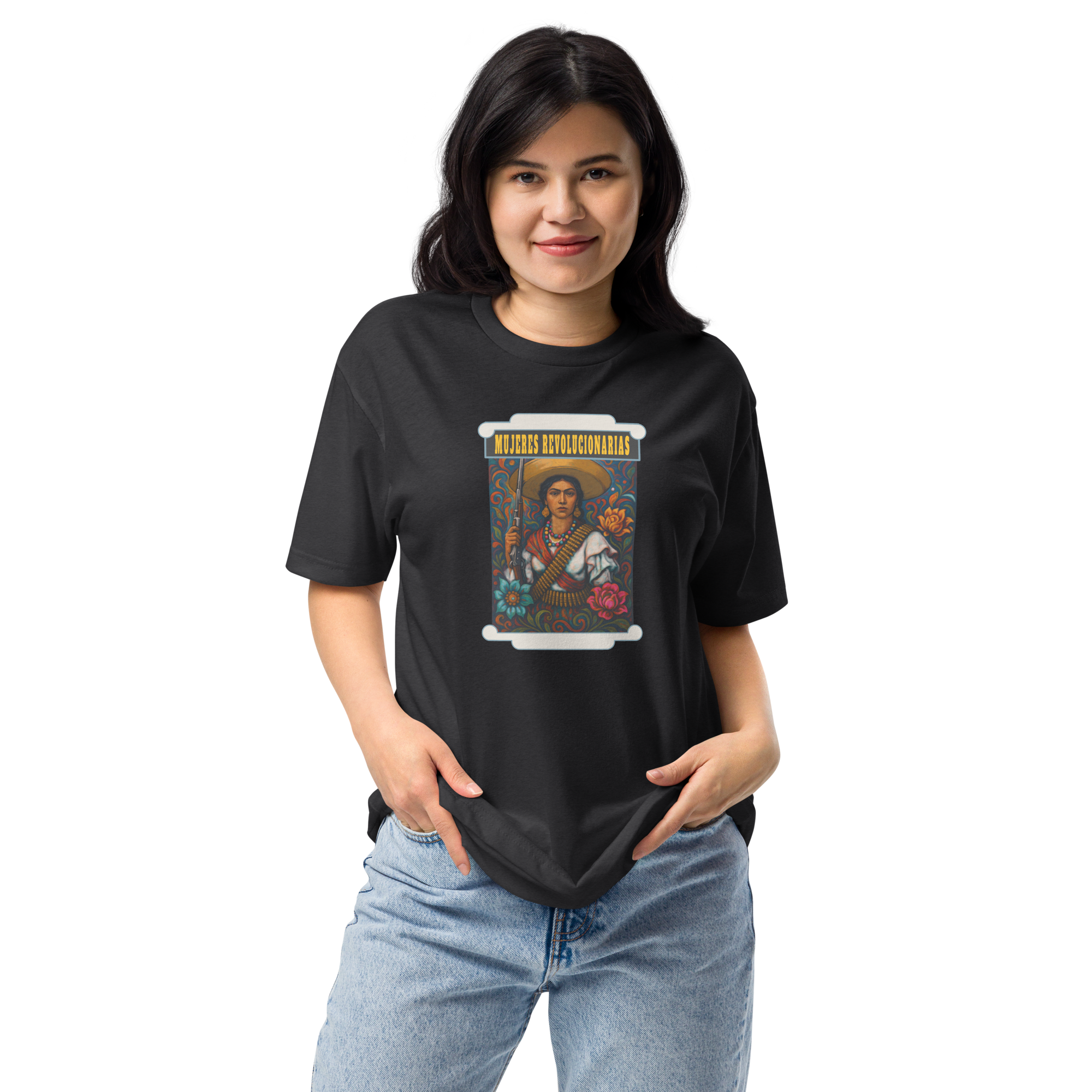 Camiseta conmemorativa en negro con el poster oficial del show Mujeres Revolucionarias 2026 Ballet Folklórico de Mission